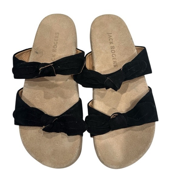 Jack Rogers Shoes - Jack Rogers Black & Natural Double-Knot Monica Suede Sandals Size 8.5
